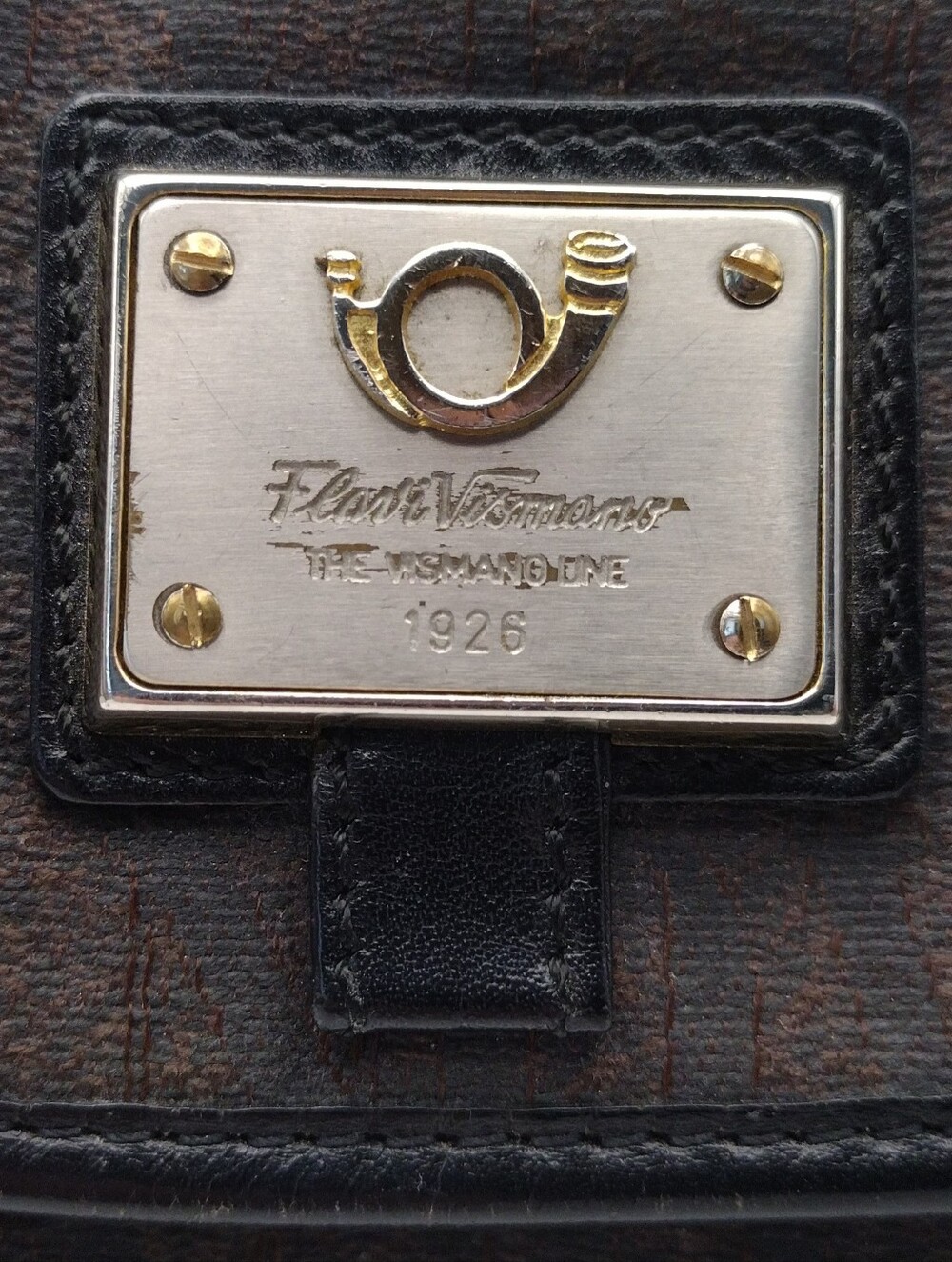 Flavi Vismano Brown Monogram Canvas Leather Shoulder Clutch Bag Italy Vintage